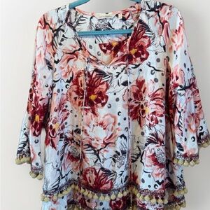 Soft Surroundings White Tunic with Red and Blush Floral